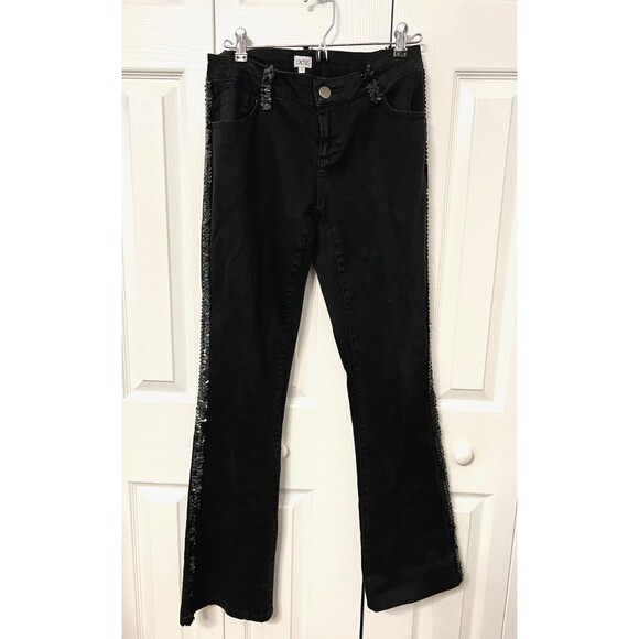 CACHE Women's 4 Black Flare Leg Jeans Embellished Sequins Glam Chic Y2K Stretch - Picture 1 of 9